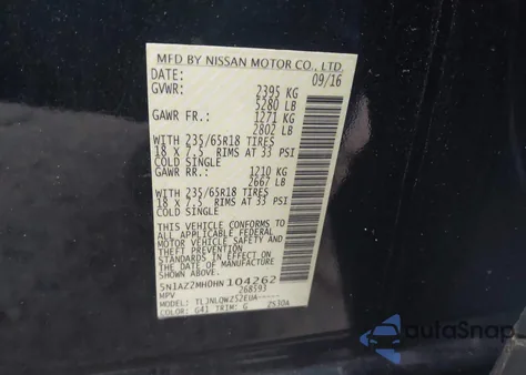 2017 Nissan Murano Platinum/S/Sl/Sv z USA, uszkodzony, nr VIN 5N1AZ2MH0HN104262
